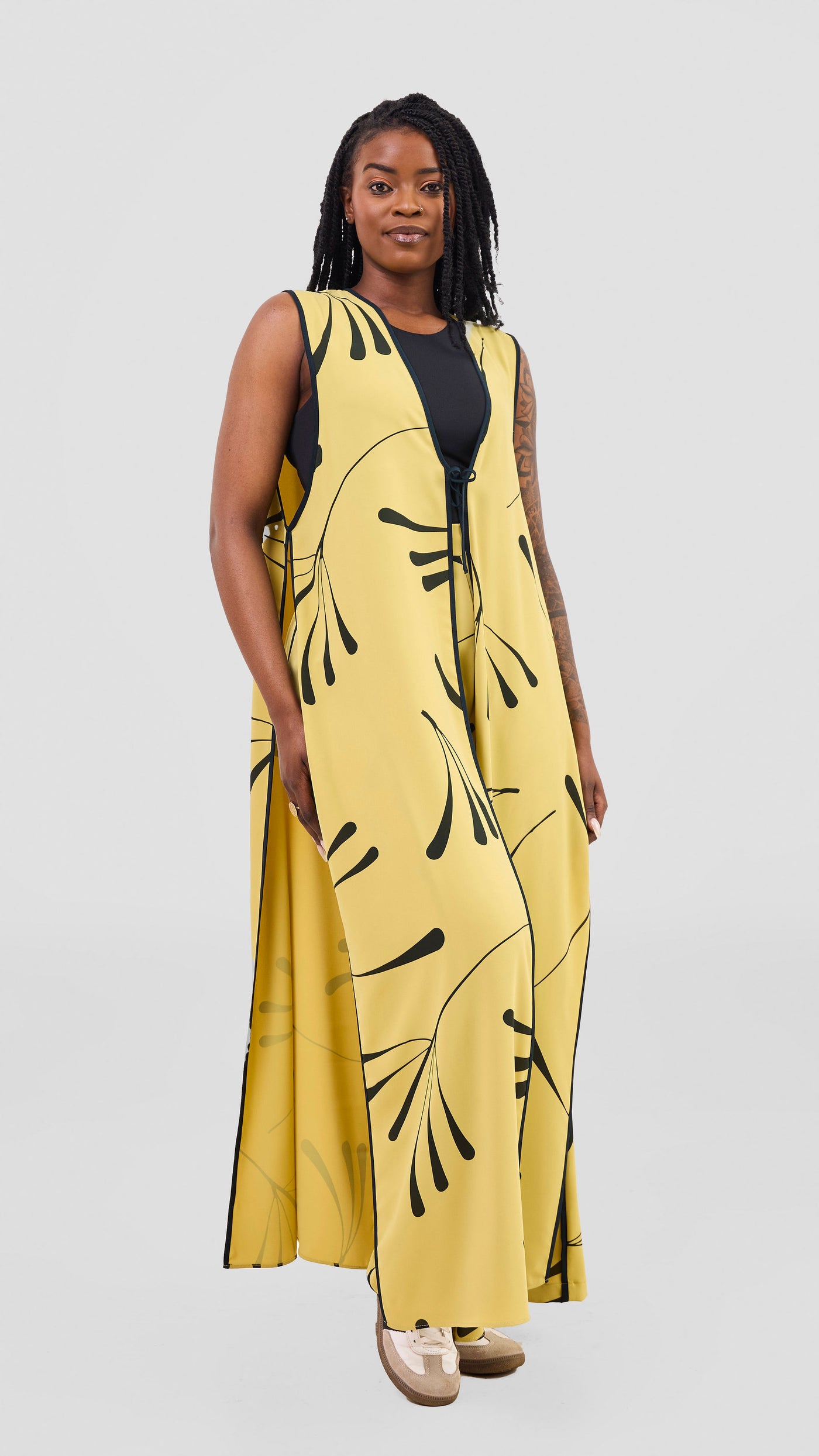 Vivo Nuru Sleeveless Maxi Kimono - Lime / Black Uru Print