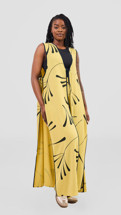 Vivo Nuru Sleeveless Maxi Kimono - Lime / Black Uru Print