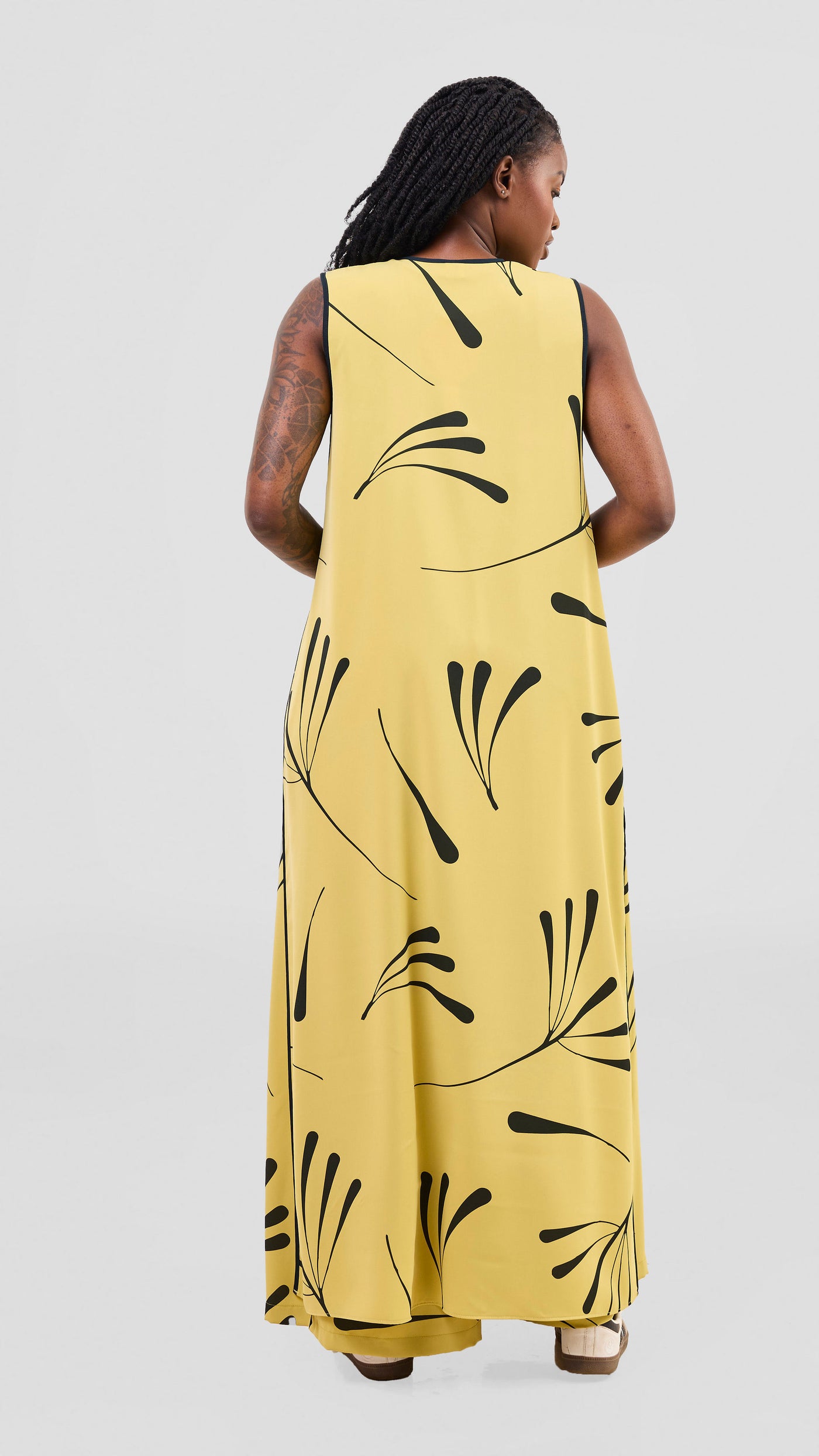 Vivo Nuru Sleeveless Maxi Kimono - Lime / Black Uru Print