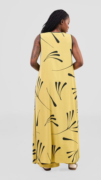 Vivo Nuru Sleeveless Maxi Kimono - Lime / Black Uru Print