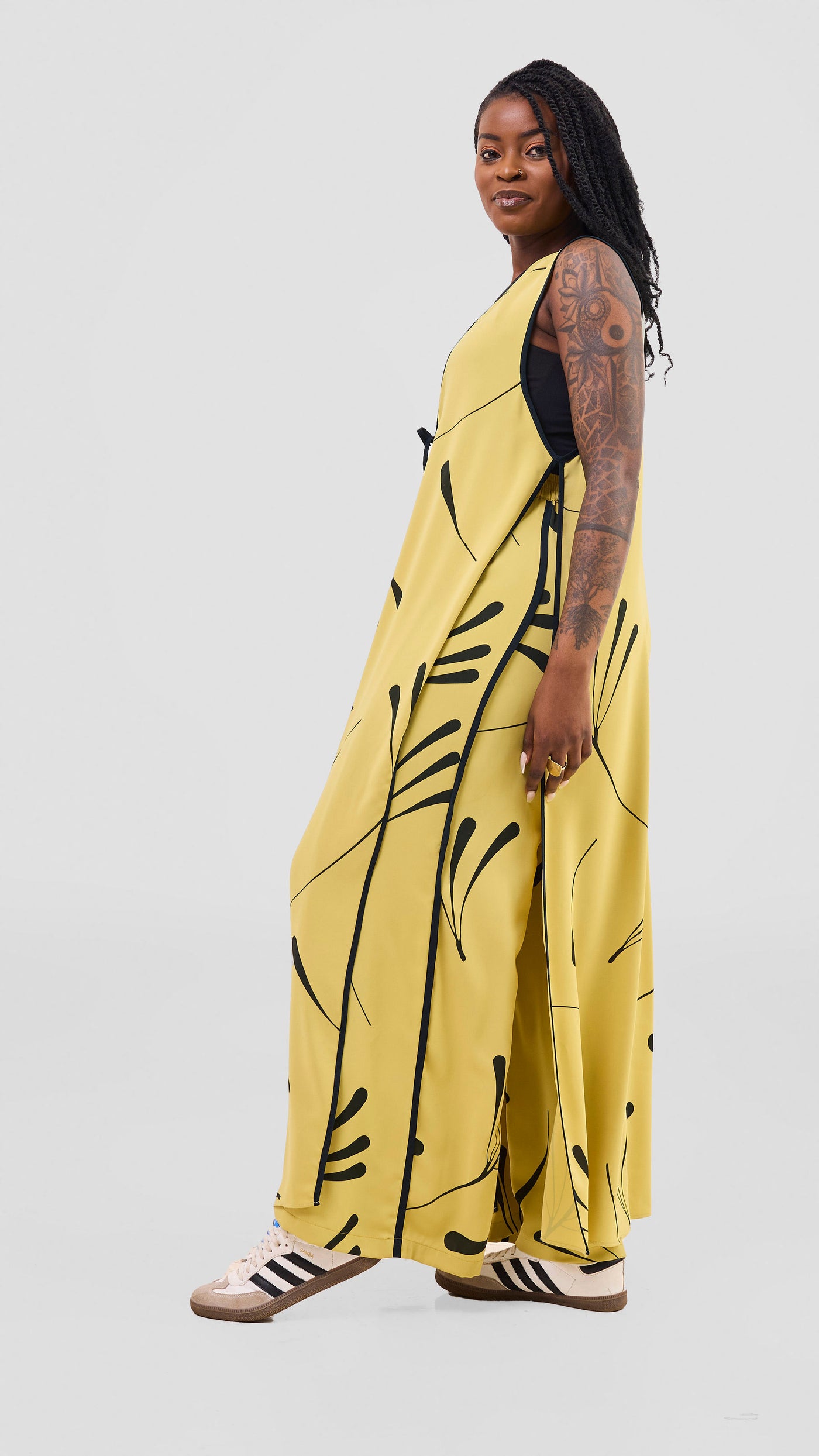 Vivo Nuru Sleeveless Maxi Kimono - Lime / Black Uru Print