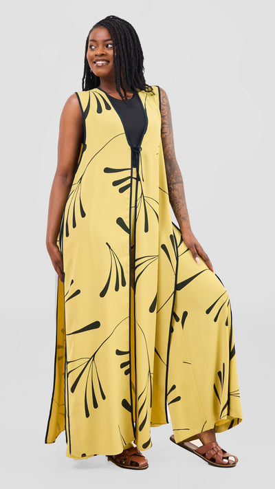 Vivo Nuru Sleeveless Maxi Kimono - Lime / Black Uru Print