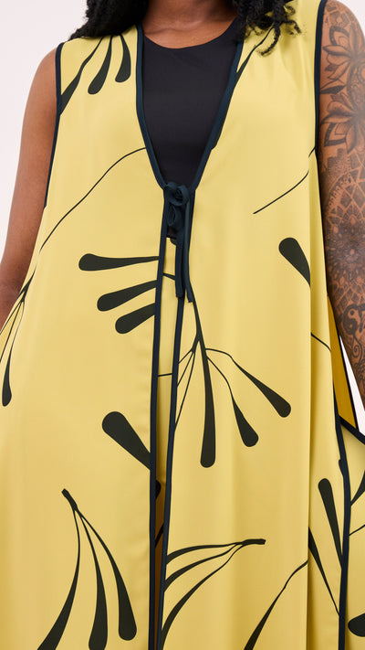Vivo Nuru Sleeveless Maxi Kimono - Lime / Black Uru Print