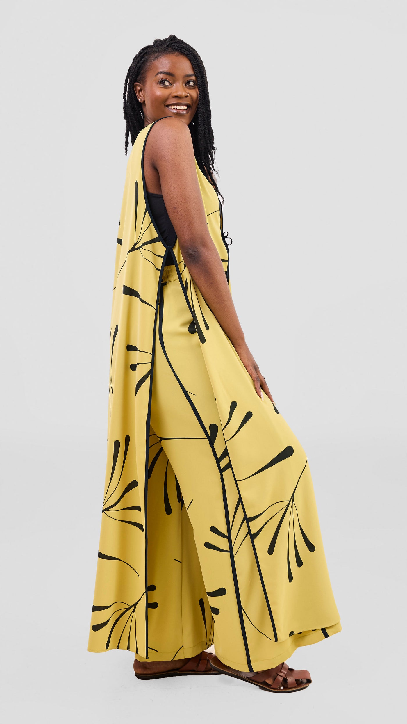 Vivo Nuru Sleeveless Maxi Kimono - Lime / Black Uru Print