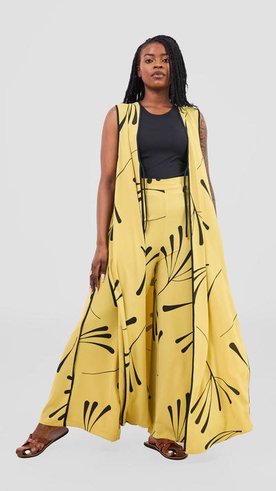 Vivo Nuru Sleeveless Maxi Kimono - Lime / Black Uru Print