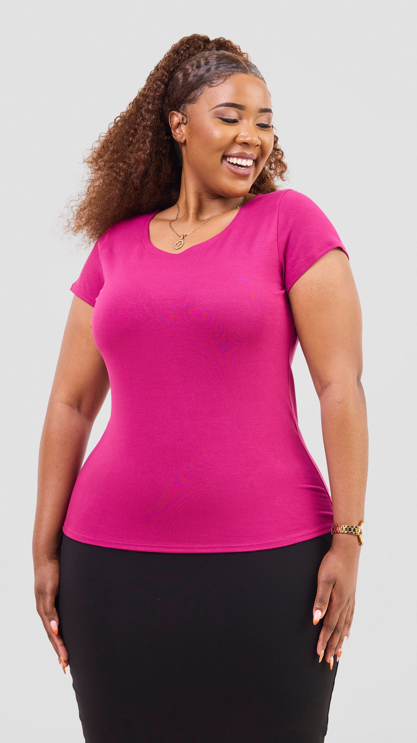 Vivo Everyday Cap Sleeve Top - Fuschia