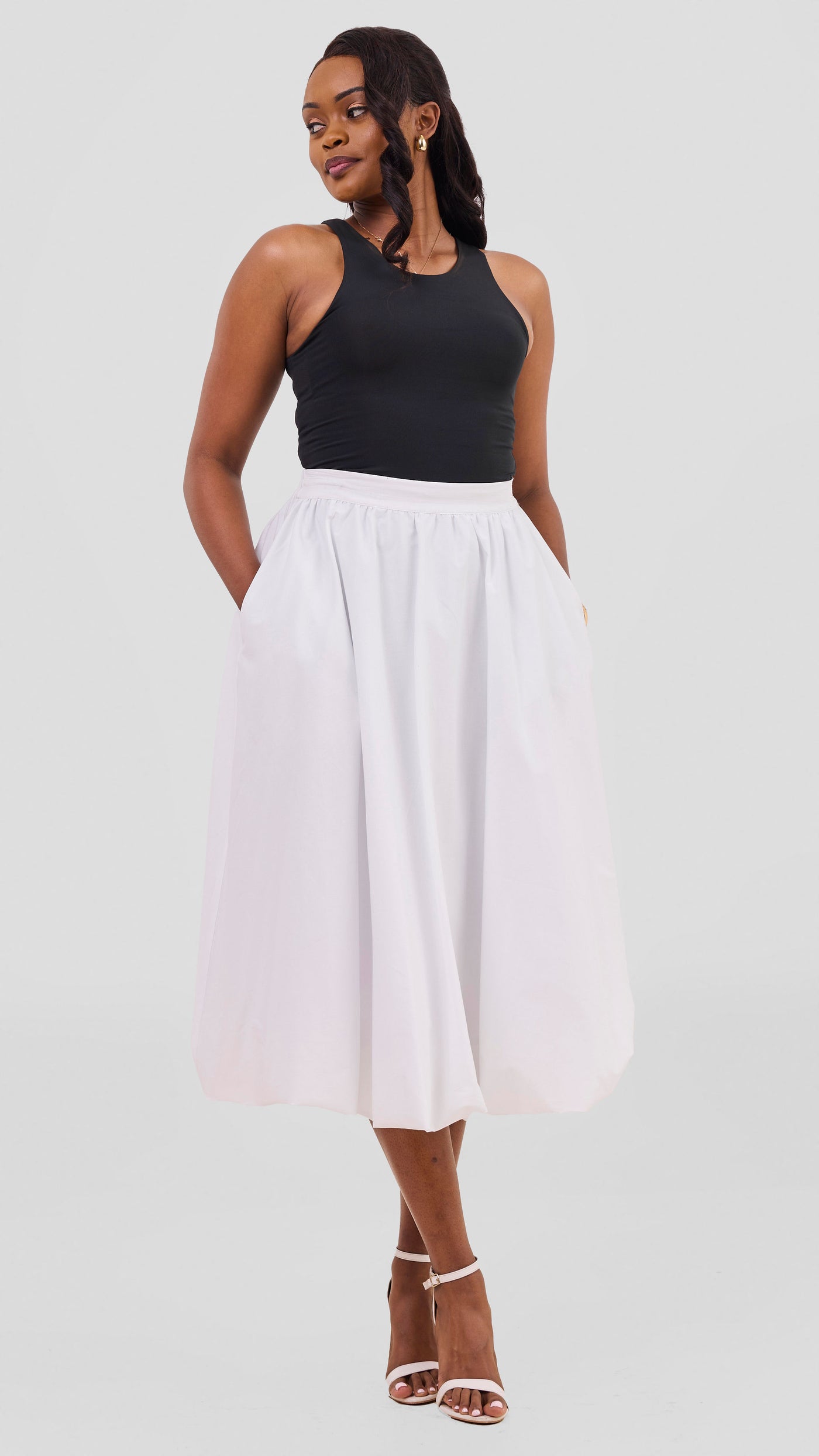 Safari Solana Bubble Midi Skirt - White