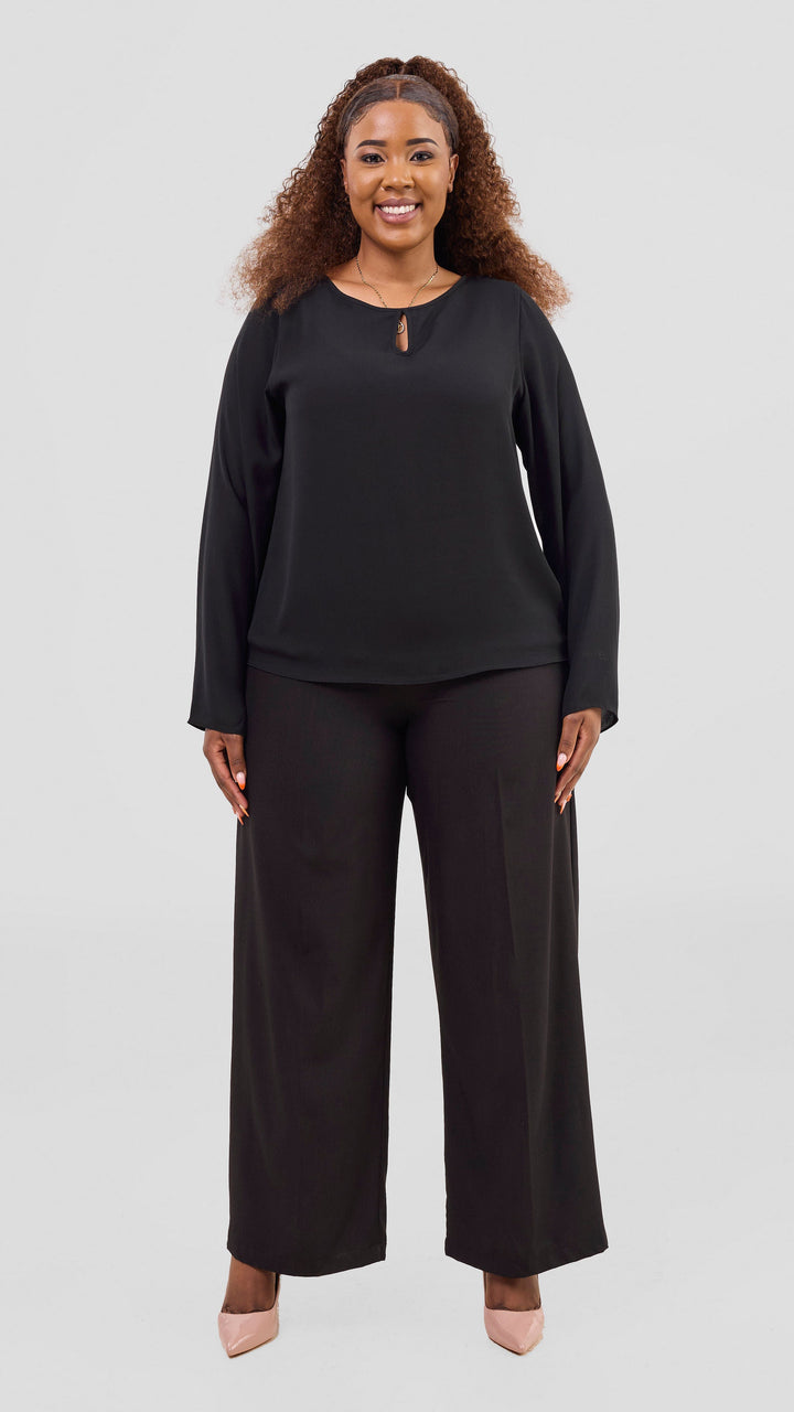 Vivo Sierra Long Sleeve Top in Chiffon (Double Layered) - Black
