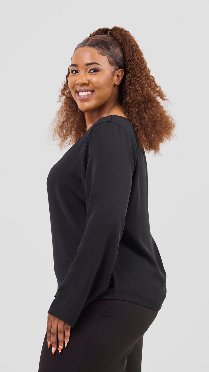 Vivo Sierra Long Sleeve Top in Chiffon (Double Layered) - Black