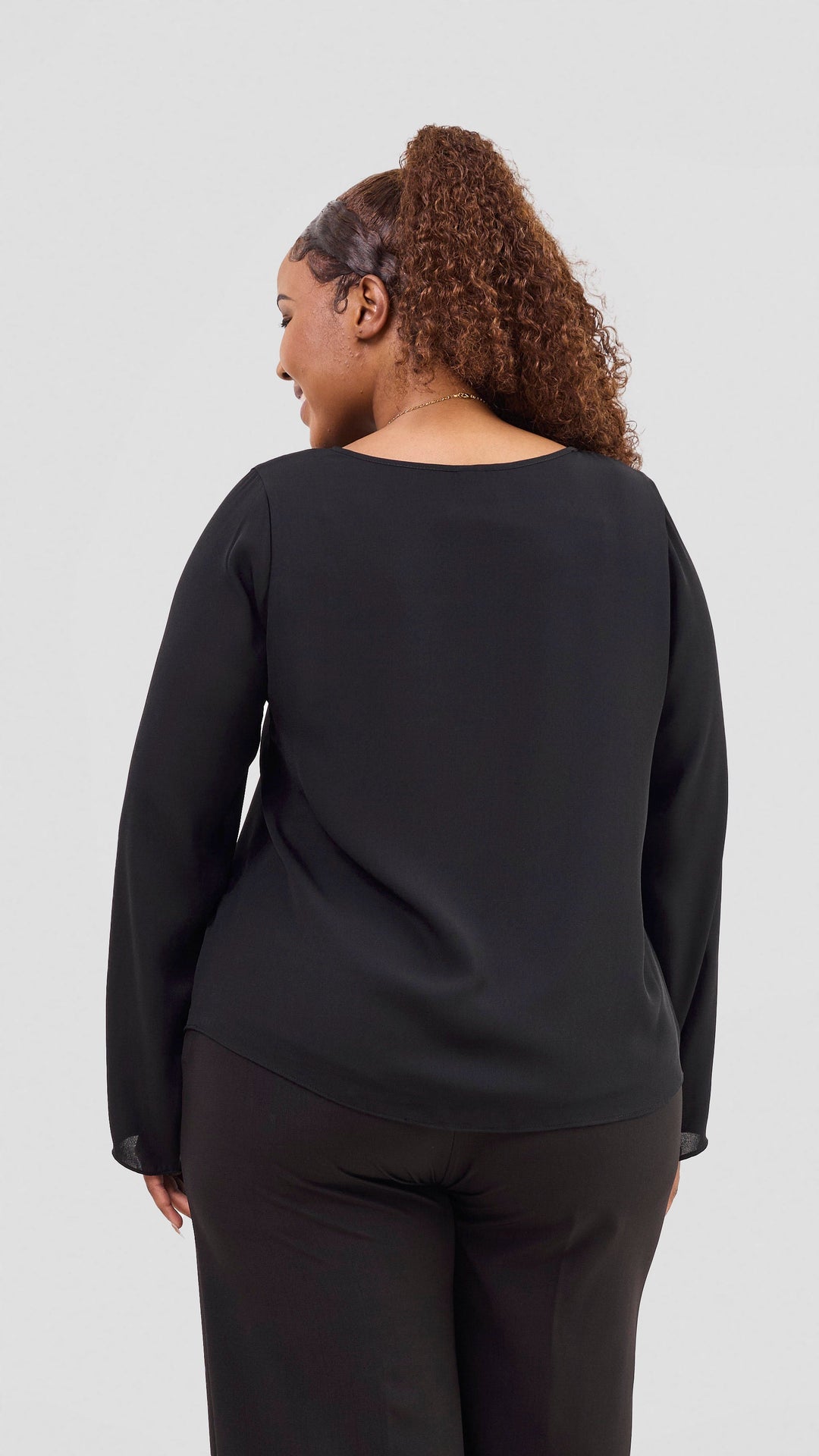 Vivo Sierra Long Sleeve Top in Chiffon (Double Layered) - Black