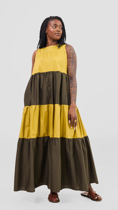 Safari Solana Sleeveless Tiered Maxi Dress - Light Olive / Hunters