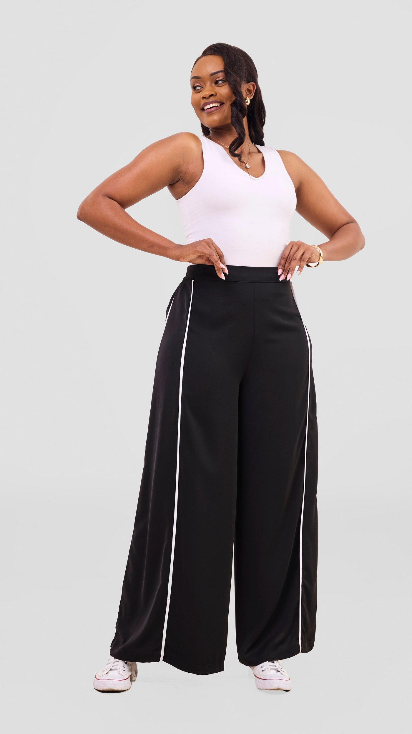 Vivo Nuru Side Panel Wide Leg Pants - Black