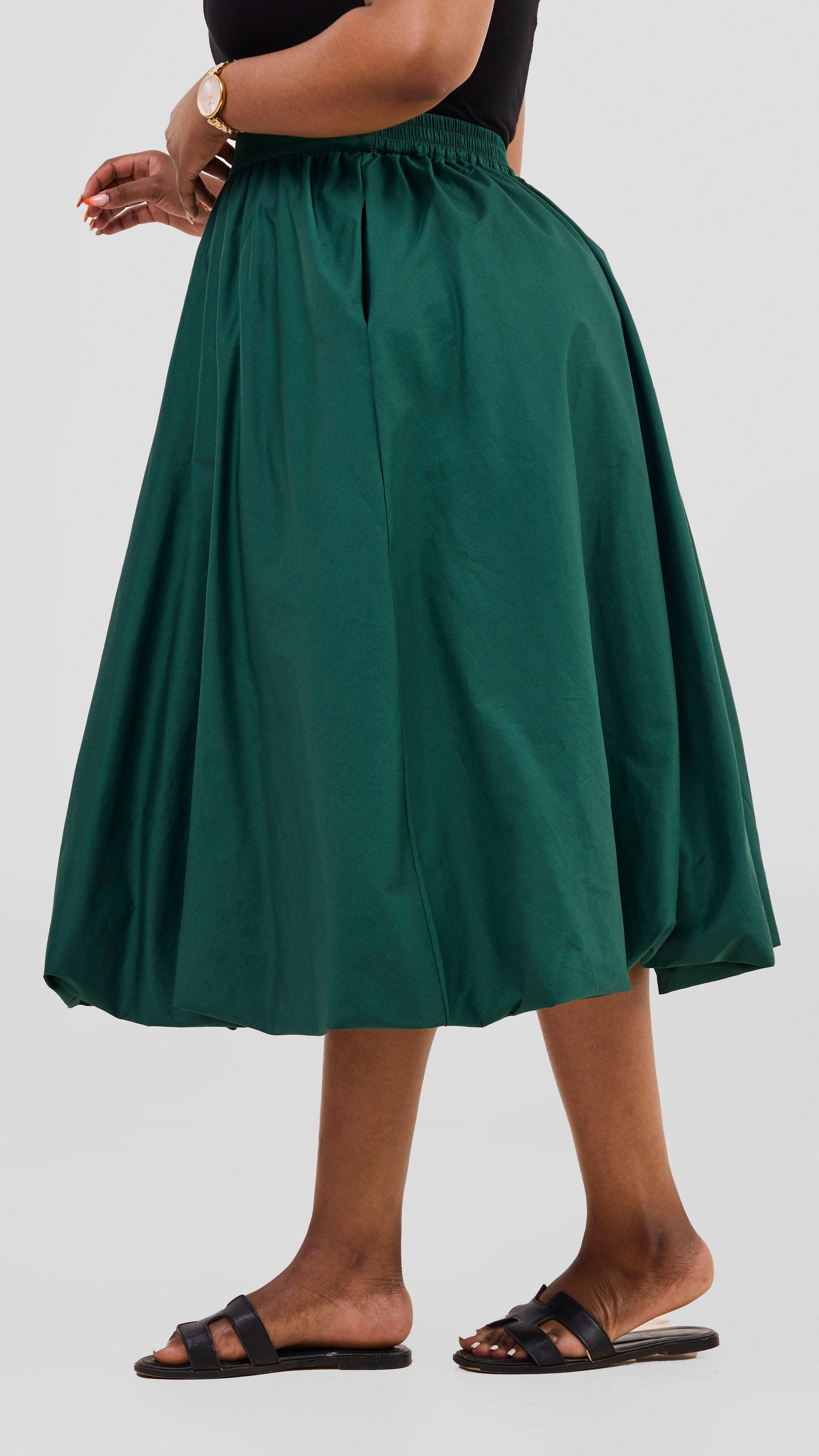 Safari Solana Bubble Midi Skirt - Dark Green
