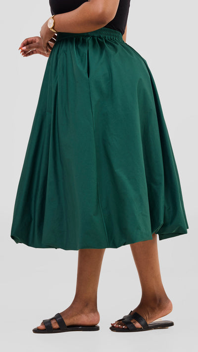 Safari Solana Bubble Midi Skirt - Dark Green