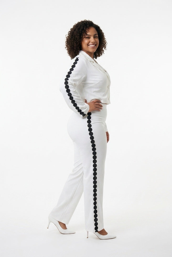 Stylish Sisters Double-Breasted Cropped Blazer and Trouser Set - White