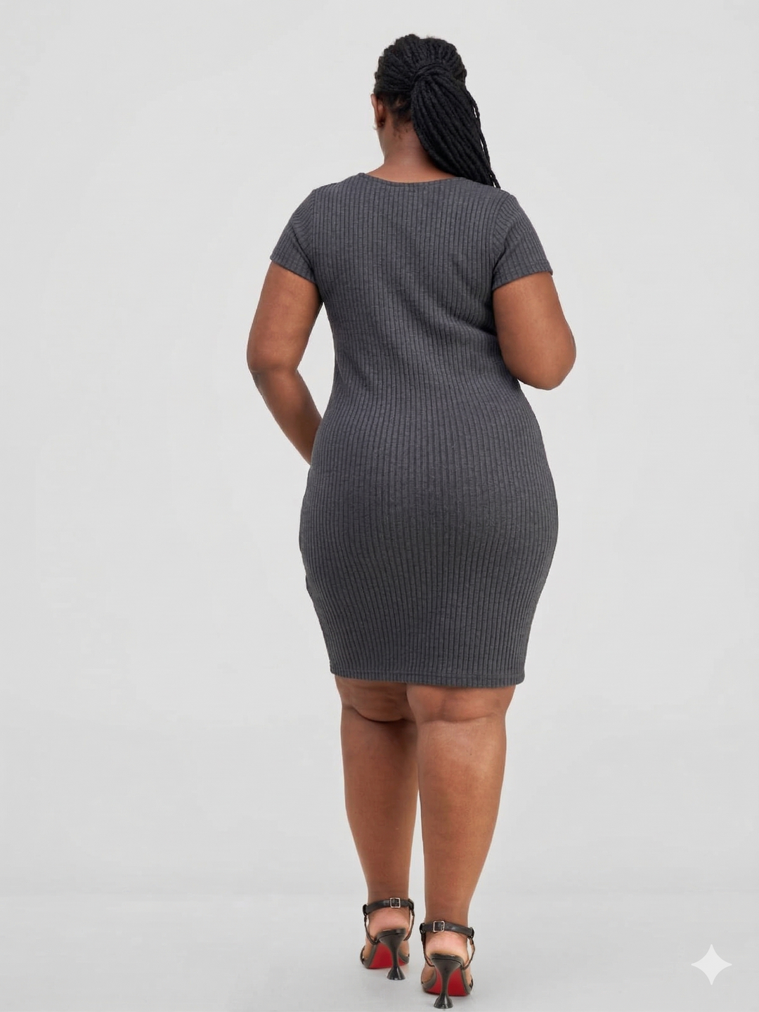 Essentiables Cotton Ribbed Mid Knee Length Dress - Dark grey