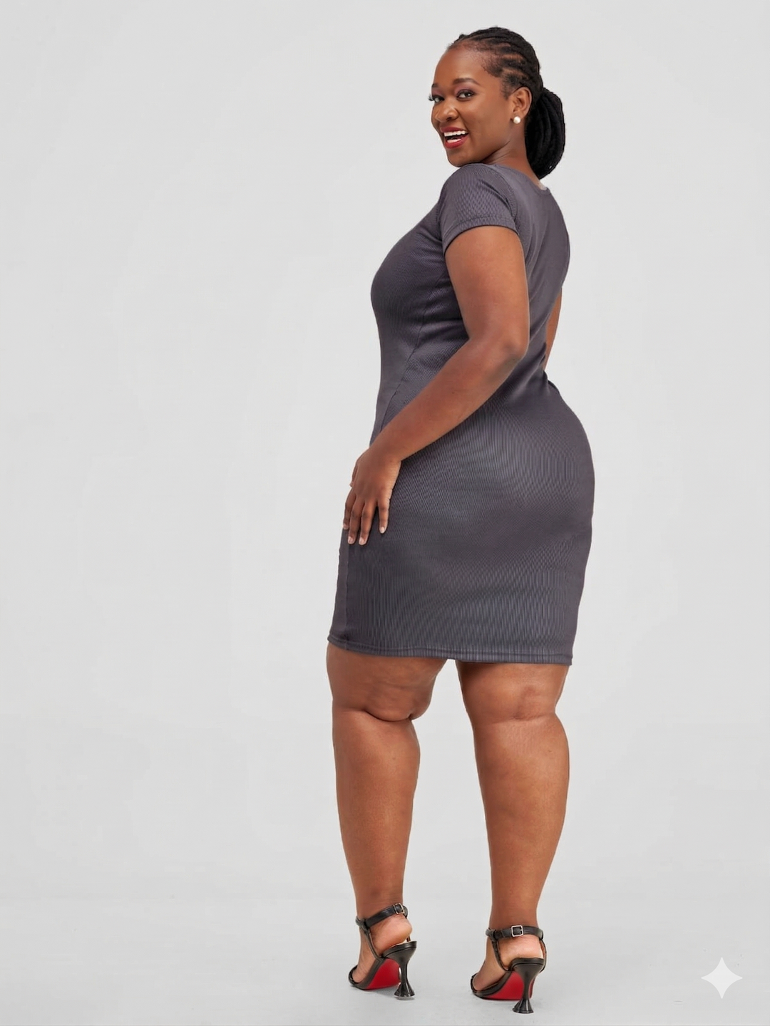 Essentiables Cotton Ribbed Mid Knee Length Dress - Dark grey
