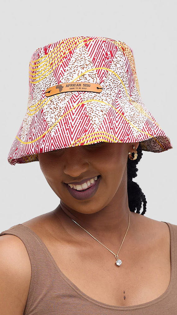 African Sisu Red Geometric Print Bucket Hat – Bold African Pattern