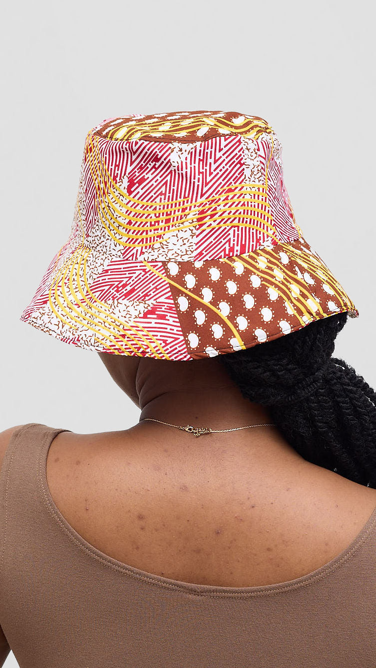 African Sisu Red Geometric Print Bucket Hat – Bold African Pattern