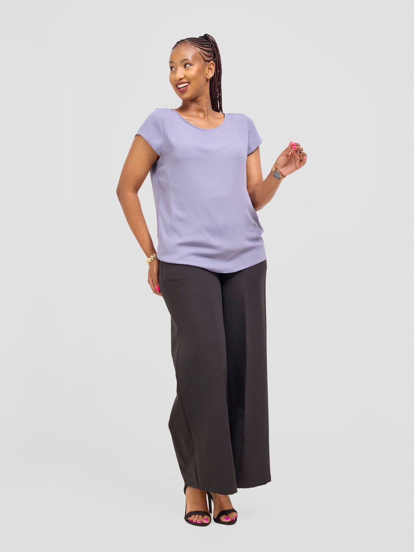 Vivo Basic Chiffon Cap Sleeve Top (Double Layered) - Grey - Shopzetu