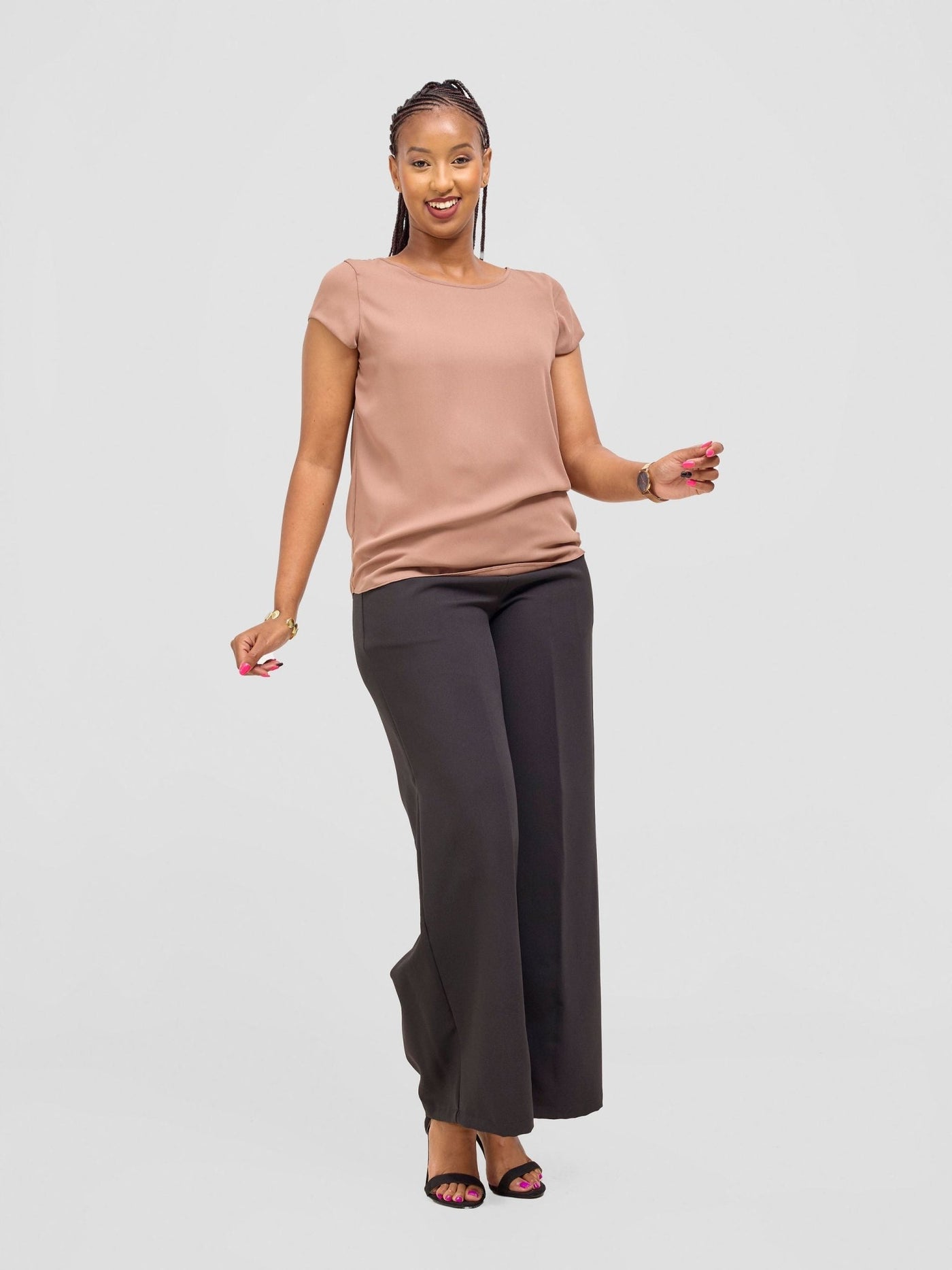 Vivo Basic Chiffon Cap Sleeve Top (Double Layered) - Dark Tan - Shopzetu
