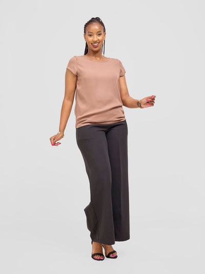 Vivo Basic Chiffon Cap Sleeve Top (Double Layered) - Dark Tan - Shopzetu