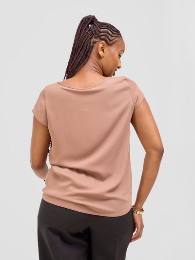 Vivo Basic Chiffon Cap Sleeve Top (Double Layered) - Dark Tan - Shopzetu