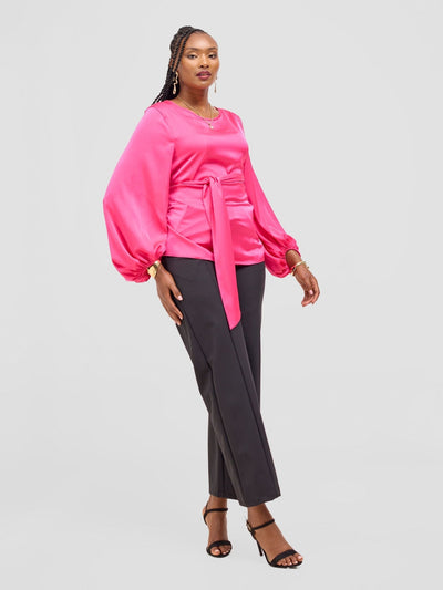 Vivo Basic Izzy Satin Bishop Sleeve Top - Pink - Shopzetu