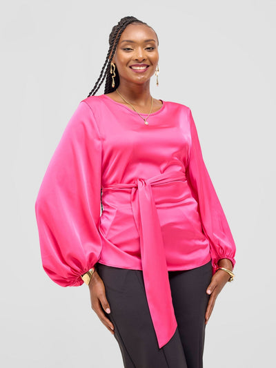 Vivo Basic Izzy Satin Bishop Sleeve Top - Pink - Shopzetu