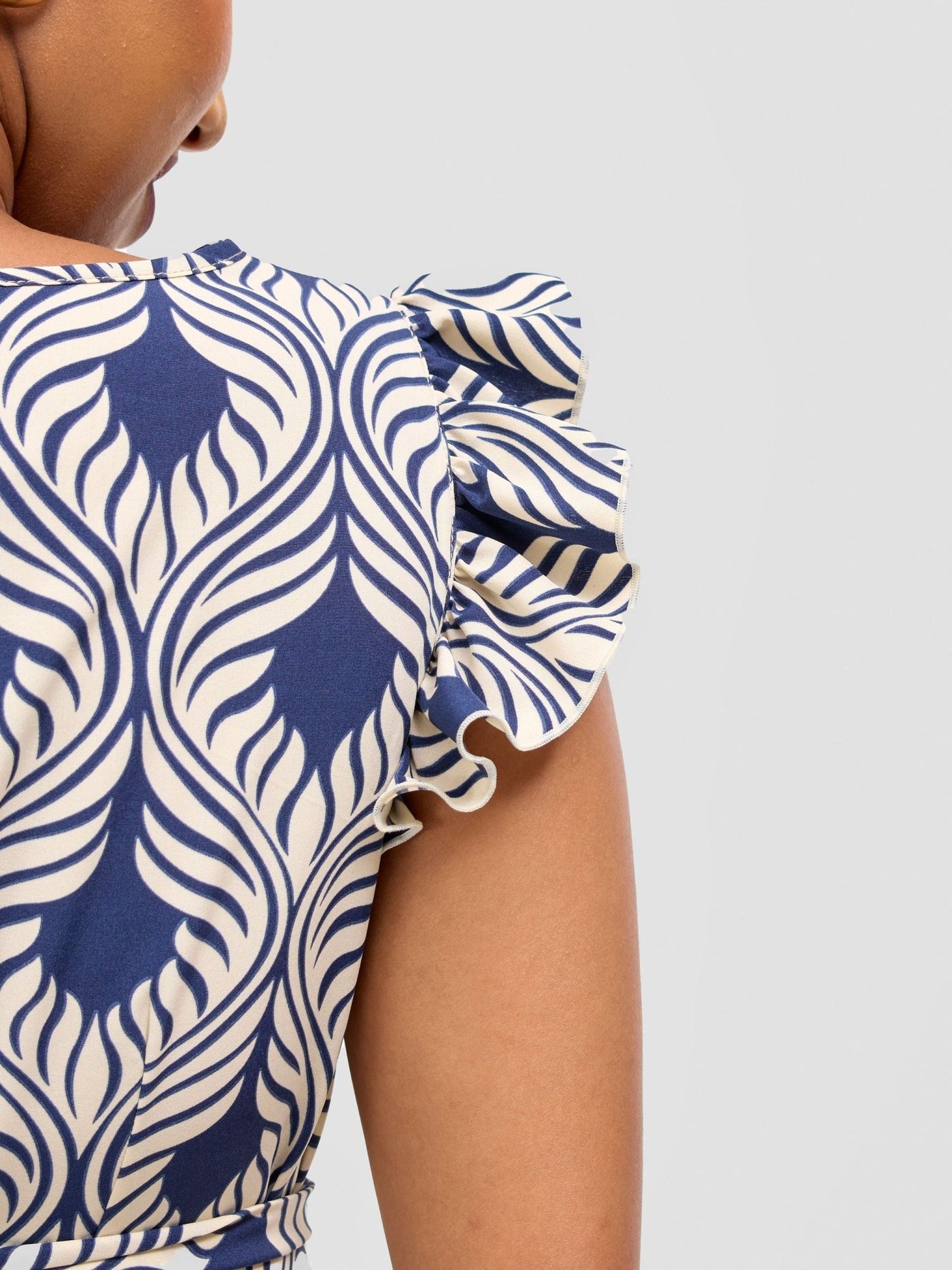 Vivo Nasinka A - line Knee Length Dress - Cream / Navy Sika Print - Shopzetu