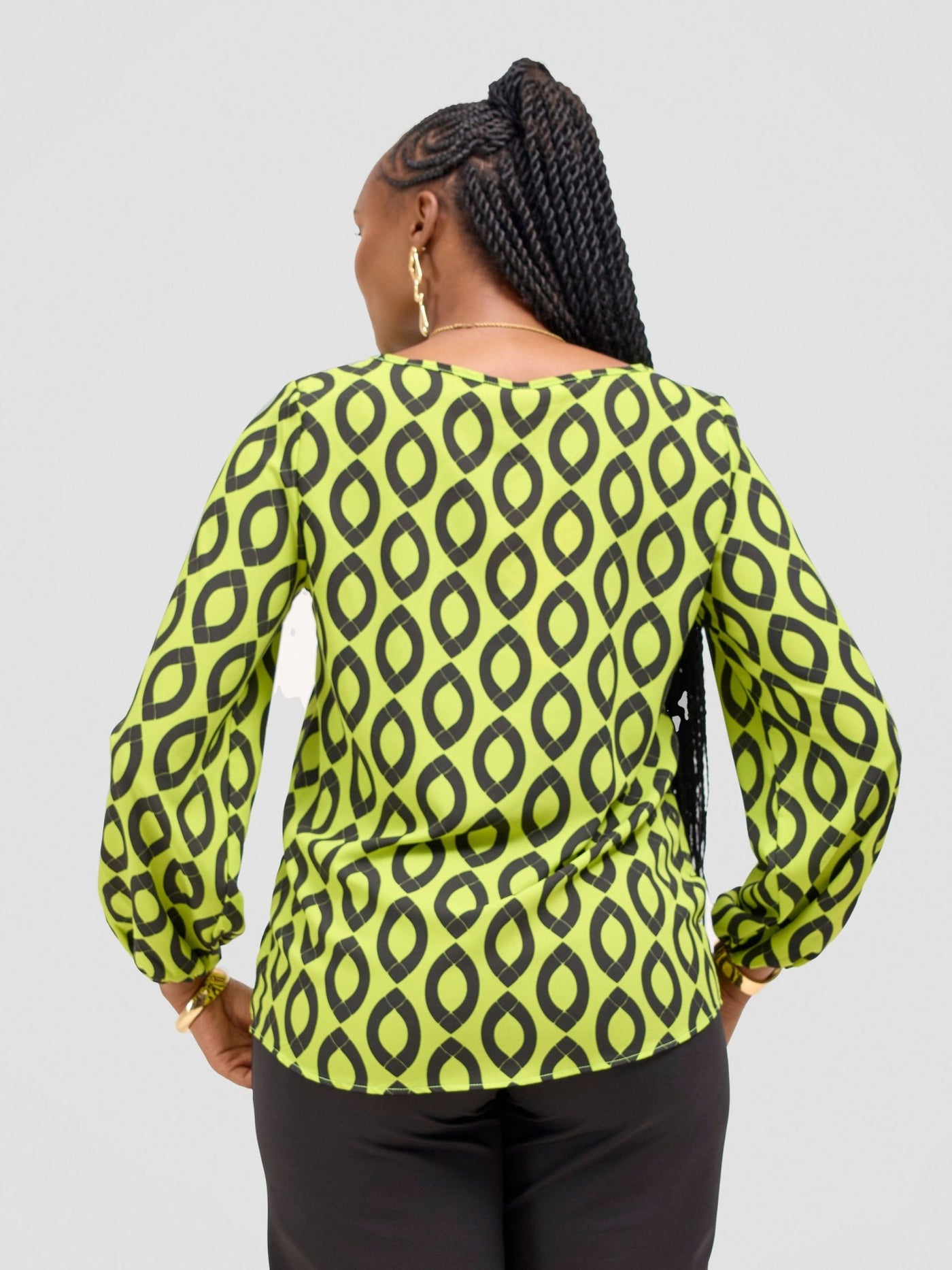 Vivo Jasiri Bishop Sleeve Layered Top - Lime Green / Black Dala Print - Shopzetu