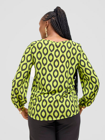 Vivo Jasiri Bishop Sleeve Layered Top - Lime Green / Black Dala Print - Shopzetu