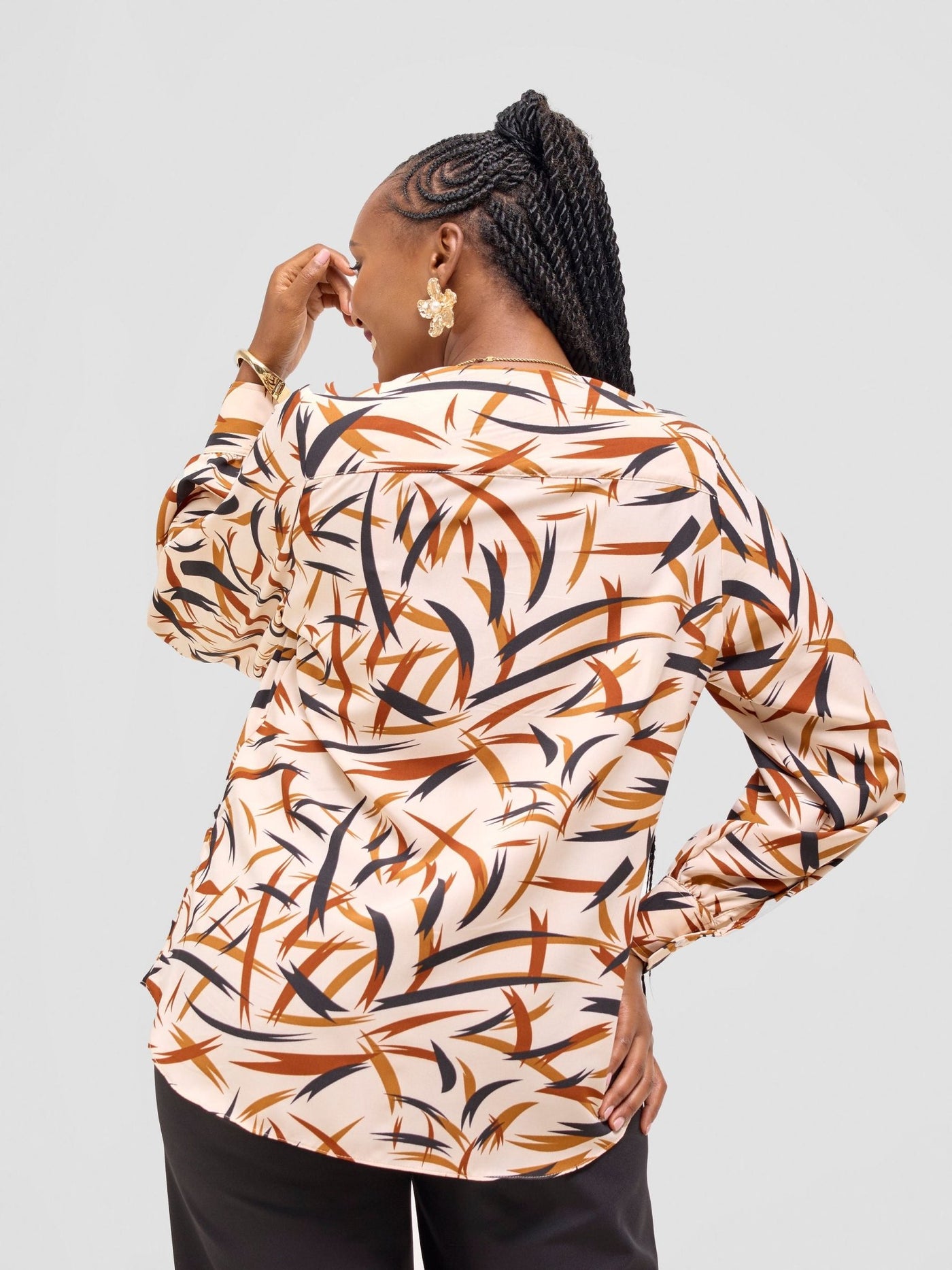Vivo Ajani V - Neck Top - Cream / Rust Print - Shopzetu