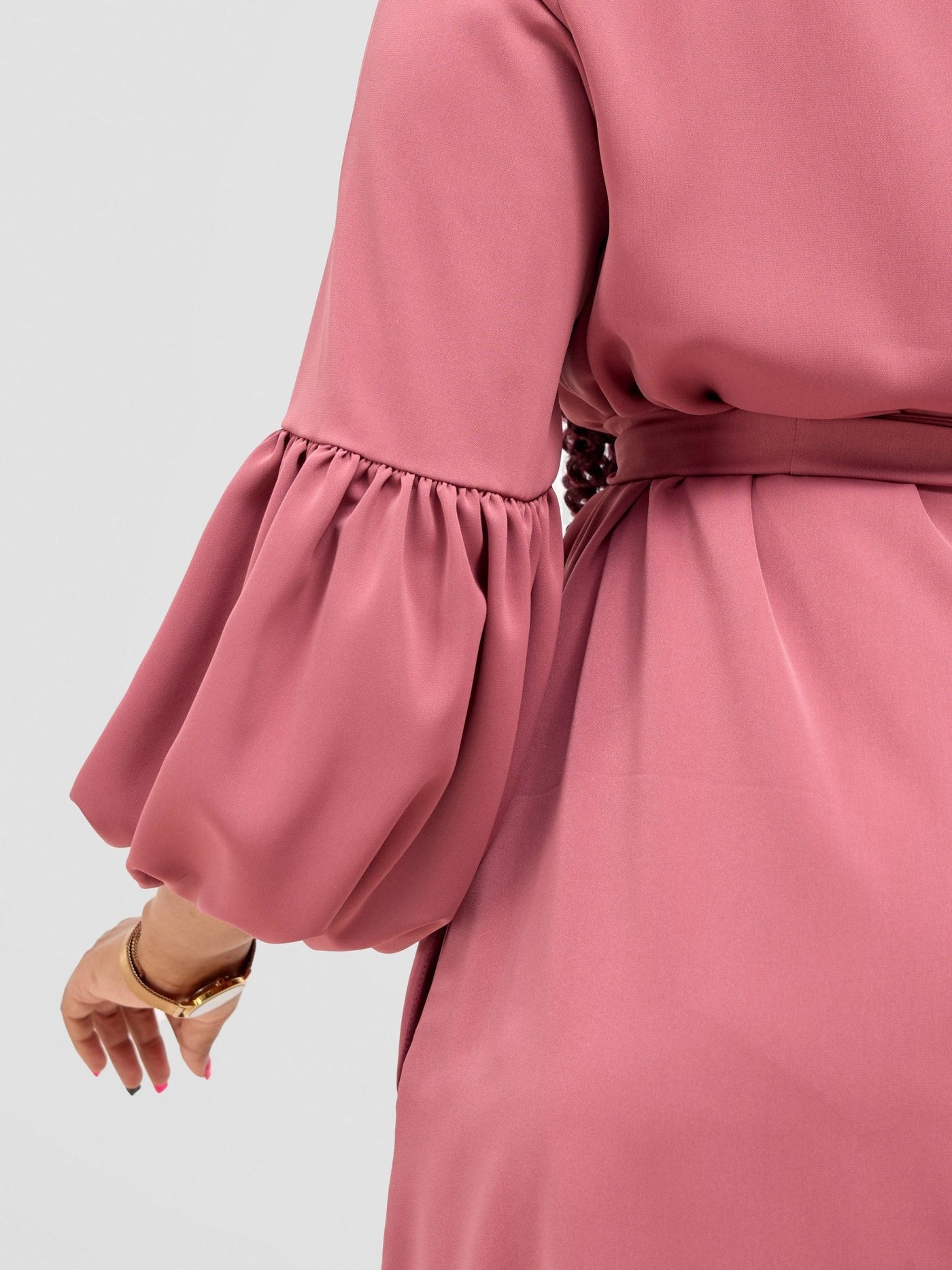 Vivo Zena Bishop Panel Long Sleeve Round Neck Dress - Dusty Pink - Shopzetu