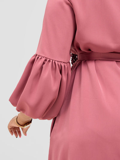 Vivo Zena Bishop Panel Long Sleeve Round Neck Dress - Dusty Pink - Shopzetu