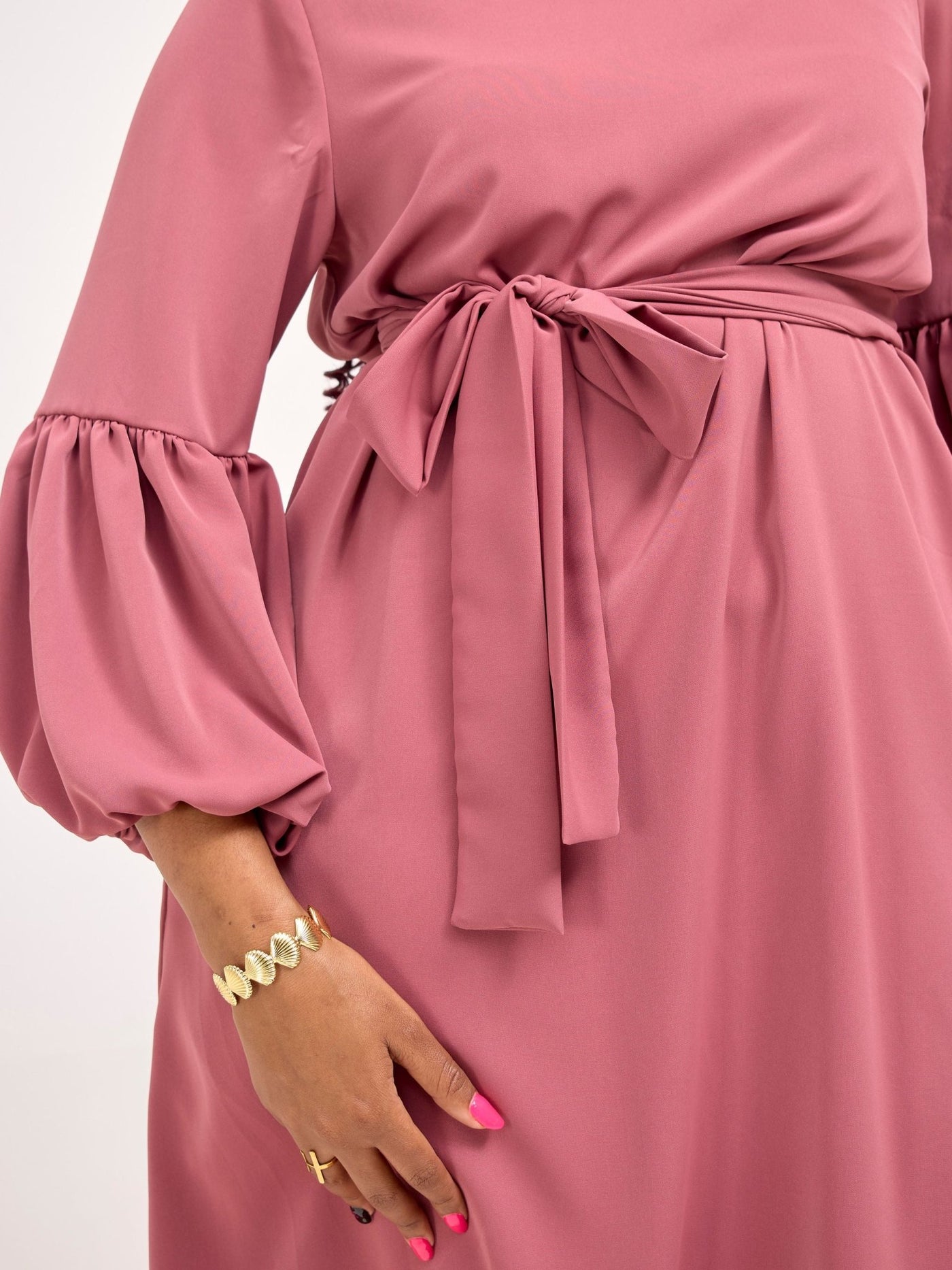 Vivo Zena Bishop Panel Long Sleeve Round Neck Dress - Dusty Pink - Shopzetu