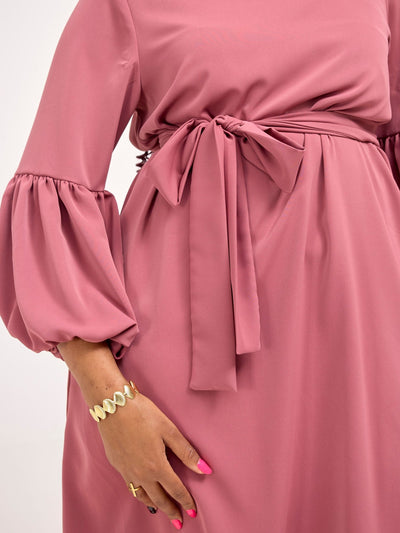 Vivo Zena Bishop Panel Long Sleeve Round Neck Dress - Dusty Pink - Shopzetu