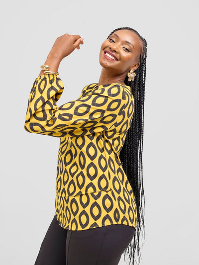 Vivo Jasiri Bishop Sleeve Layered Top - Mustard / Black Dala Print - Shopzetu