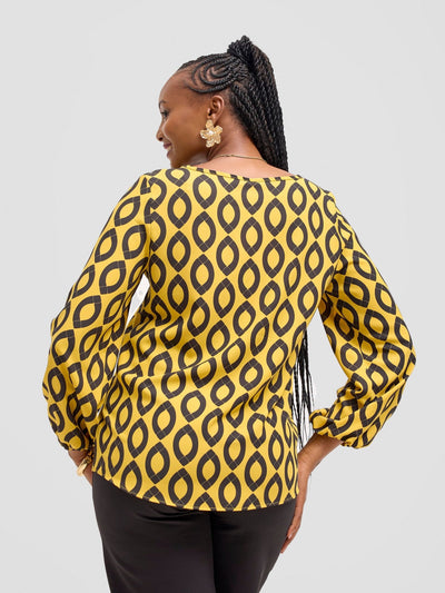 Vivo Jasiri Bishop Sleeve Layered Top - Mustard / Black Dala Print - Shopzetu