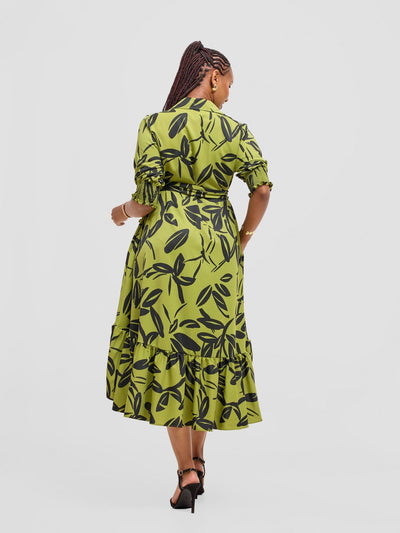 Vivo Serwa Flounce Dress - Lime / Black Kele Print - Shopzetu