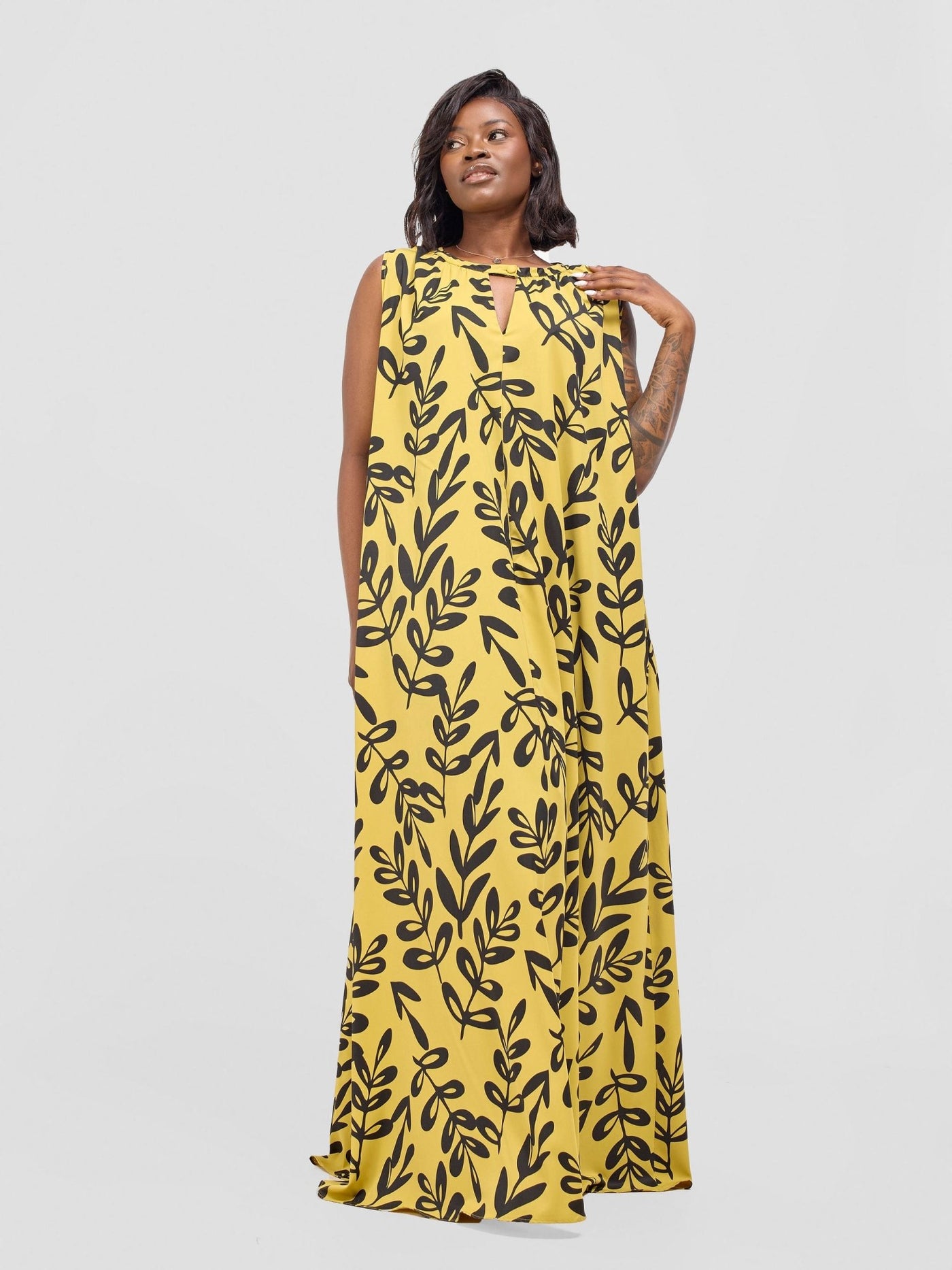 Vivo Ava Tent Maxi Dress - Mustard / Black Jilo Print - Shopzetu