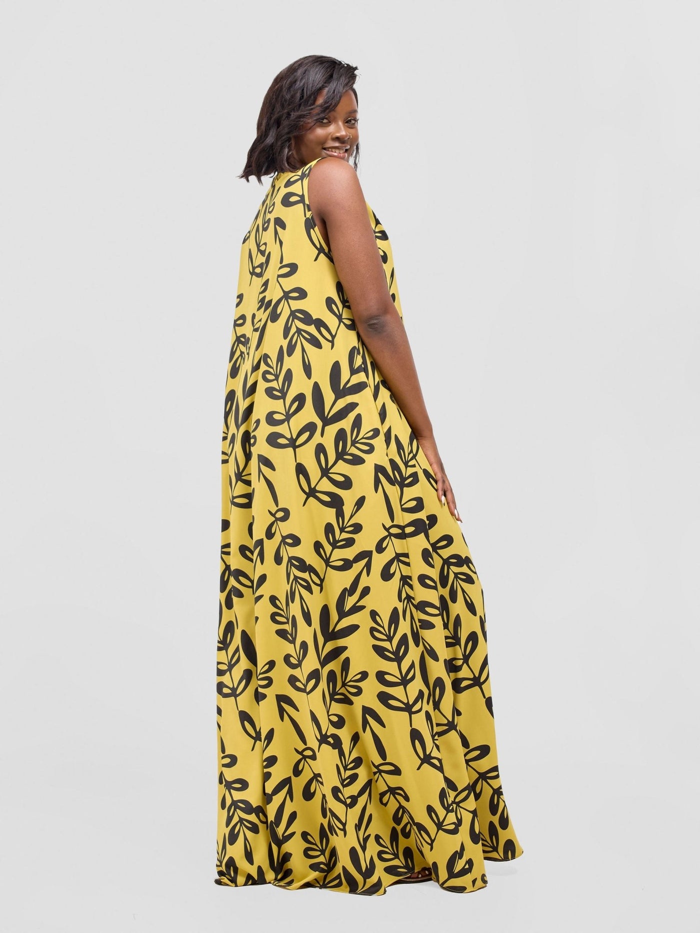Vivo Ava Tent Maxi Dress - Mustard / Black Jilo Print - Shopzetu