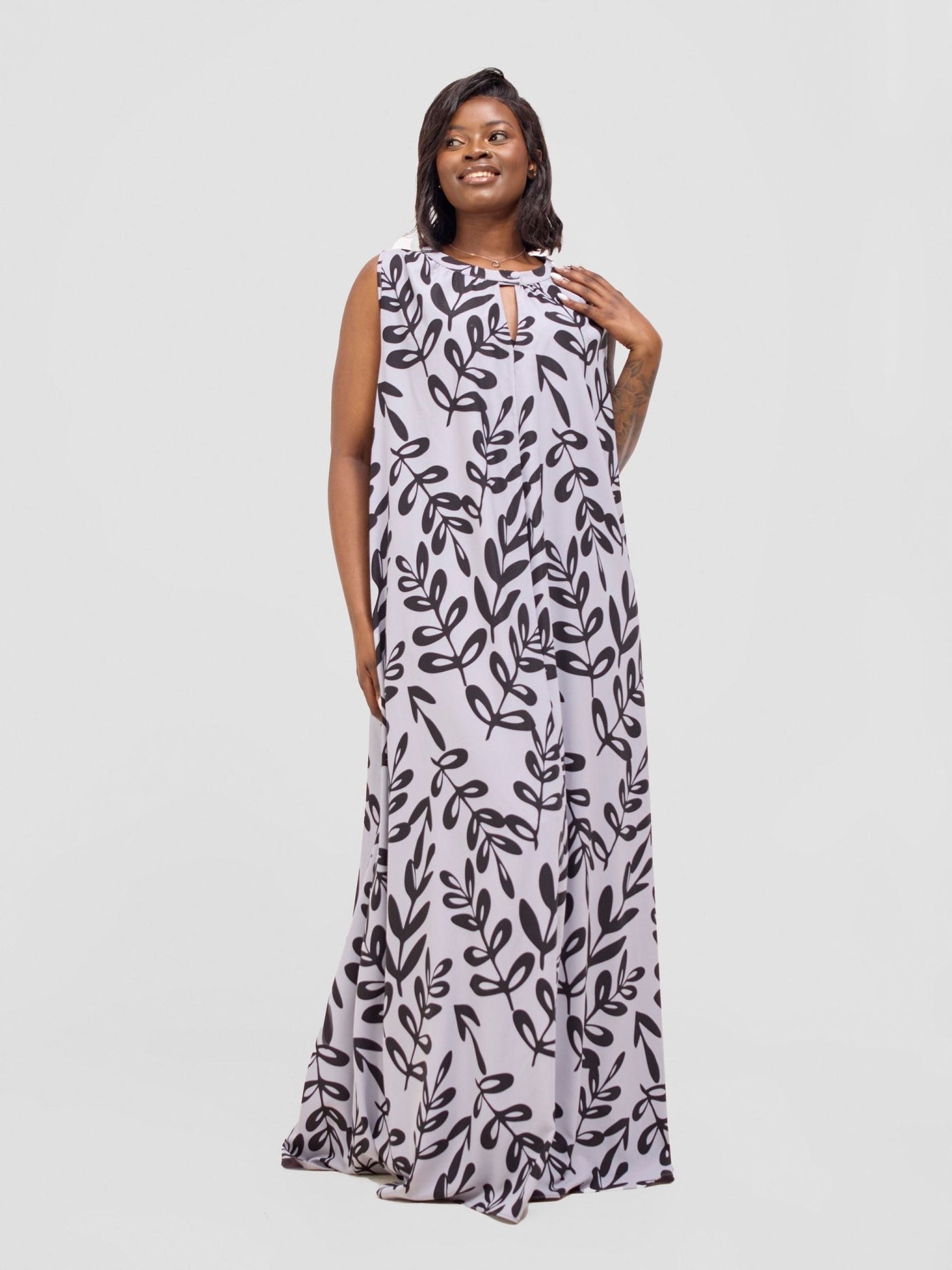 Vivo Ava Tent Maxi Dress - Grey / Black Jilo Print - Shopzetu