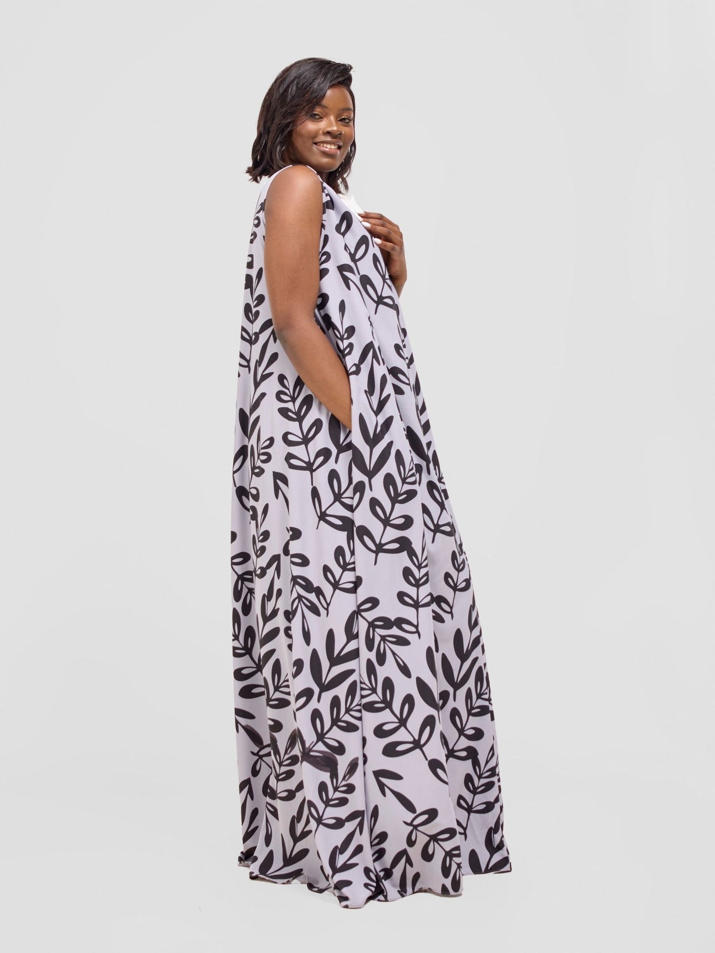 Vivo Ava Tent Maxi Dress - Grey / Black Jilo Print - Shopzetu