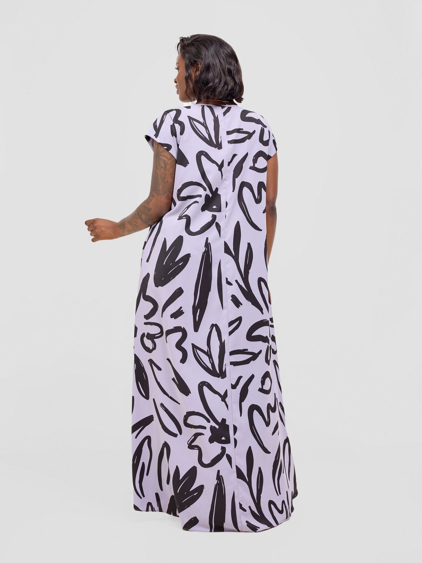 Vivo Zola V Neck Cap Sleeve Maxi Dress - Light lilac / Black Hesi Print - Shopzetu