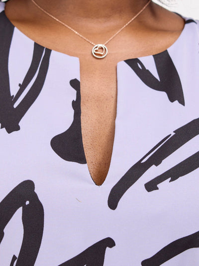 Vivo Zola V Neck Cap Sleeve Maxi Dress - Light lilac / Black Hesi Print - Shopzetu