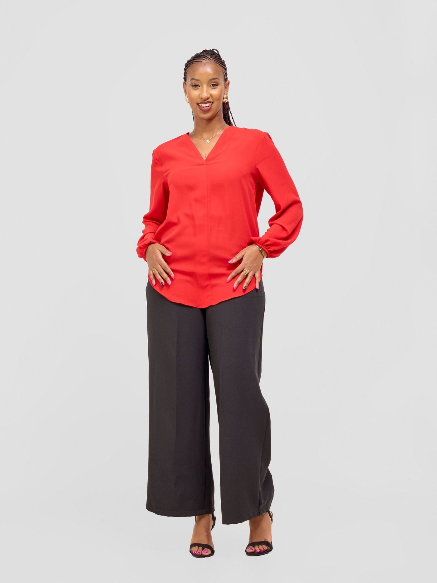 Vivo Dua Long Bishop Sleeve Top - Red - Shopzetu