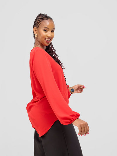 Vivo Dua Long Bishop Sleeve Top - Red - Shopzetu
