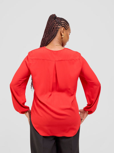 Vivo Dua Long Bishop Sleeve Top - Red - Shopzetu