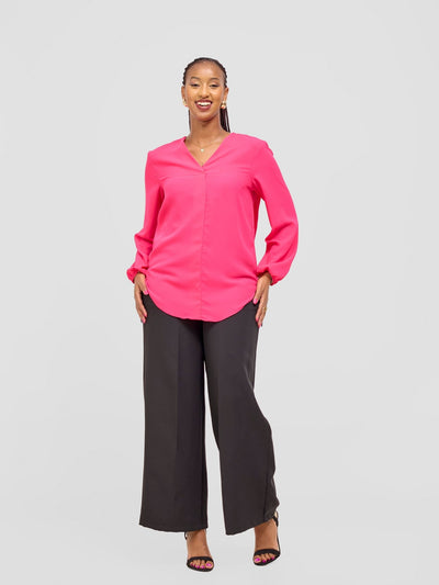 Vivo Dua Long Bishop Sleeve Top - Hot Pink - Shopzetu